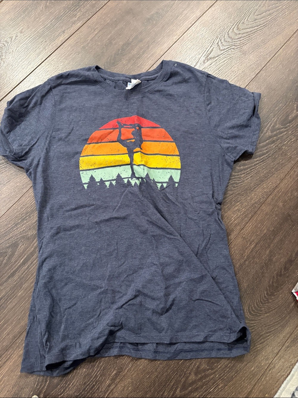 Port and Company Navy Short Sleeve Tee with Sunset Silhouette/Figure Skater